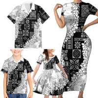 Hawaii Aloha Family Matching Short Sleeve Bodycon Dress and Hawaiian Shirt White Quilt Patch Work Mix Plumeria Lei LT7 - Polynesian Pride