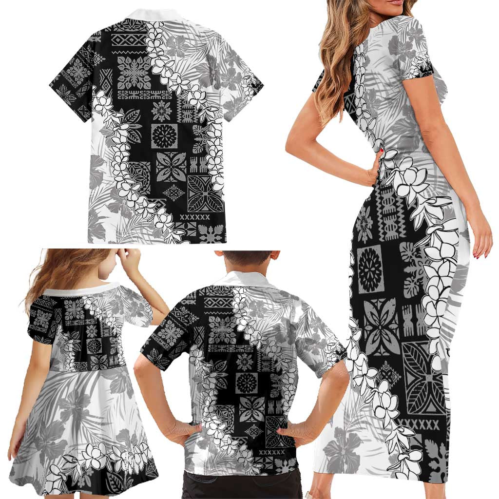 Hawaii Aloha Family Matching Short Sleeve Bodycon Dress and Hawaiian Shirt White Quilt Patch Work Mix Plumeria Lei LT7 - Polynesian Pride