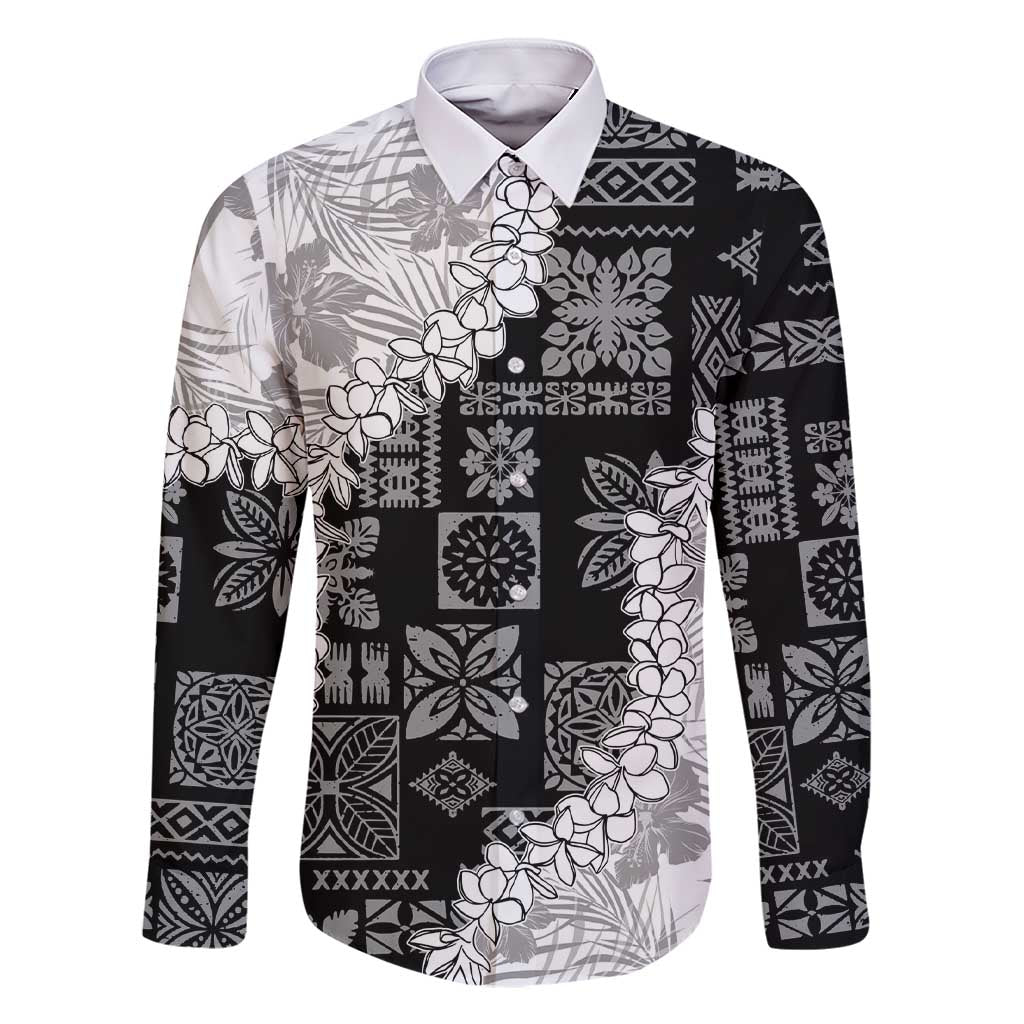 Hawaii Aloha Family Matching Short Sleeve Bodycon Dress and Hawaiian Shirt White Quilt Patch Work Mix Plumeria Lei LT7 Dad's Shirt - Long Sleeve White - Polynesian Pride