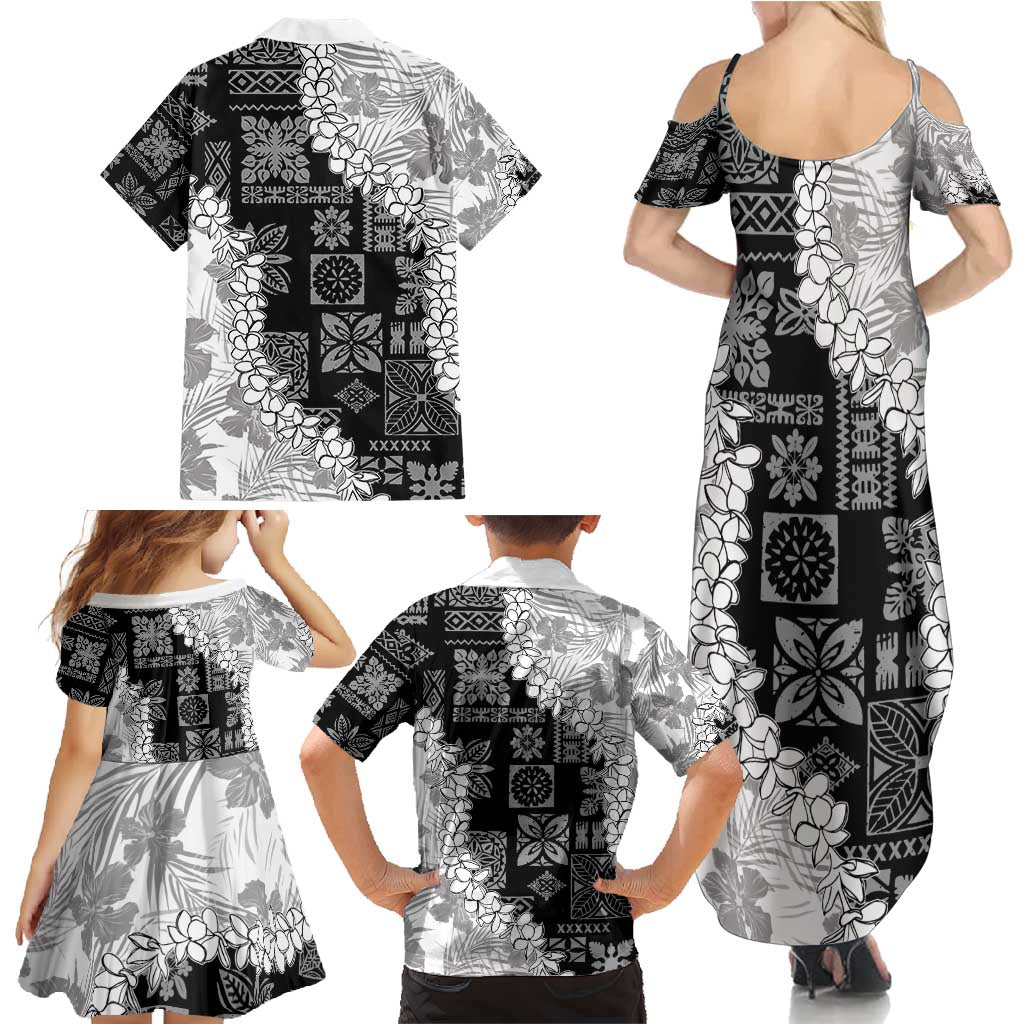 Hawaii Aloha Family Matching Summer Maxi Dress and Hawaiian Shirt White Quilt Patch Work Mix Plumeria Lei LT7 - Polynesian Pride