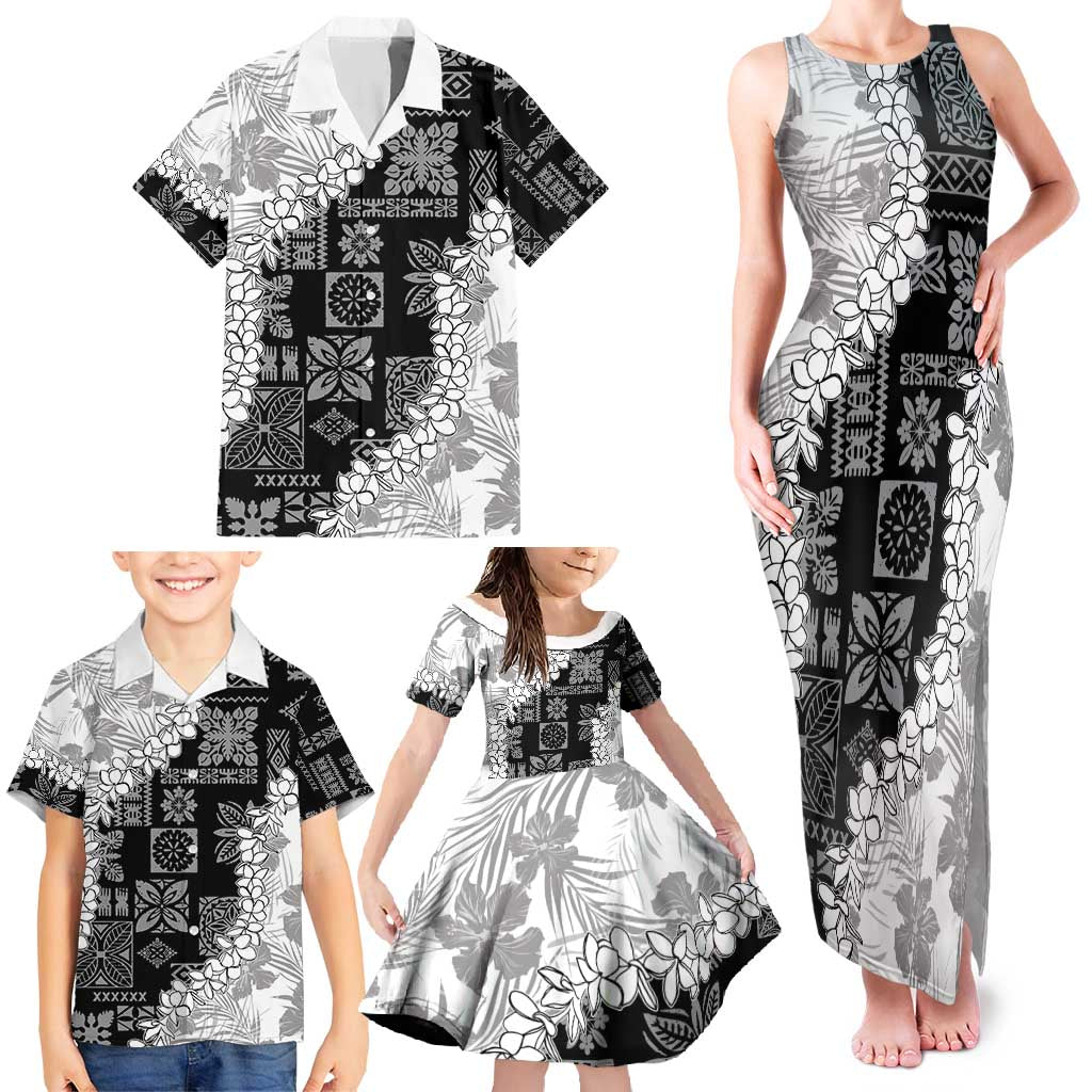 Hawaii Aloha Family Matching Tank Maxi Dress and Hawaiian Shirt White Quilt Patch Work Mix Plumeria Lei LT7 - Polynesian Pride