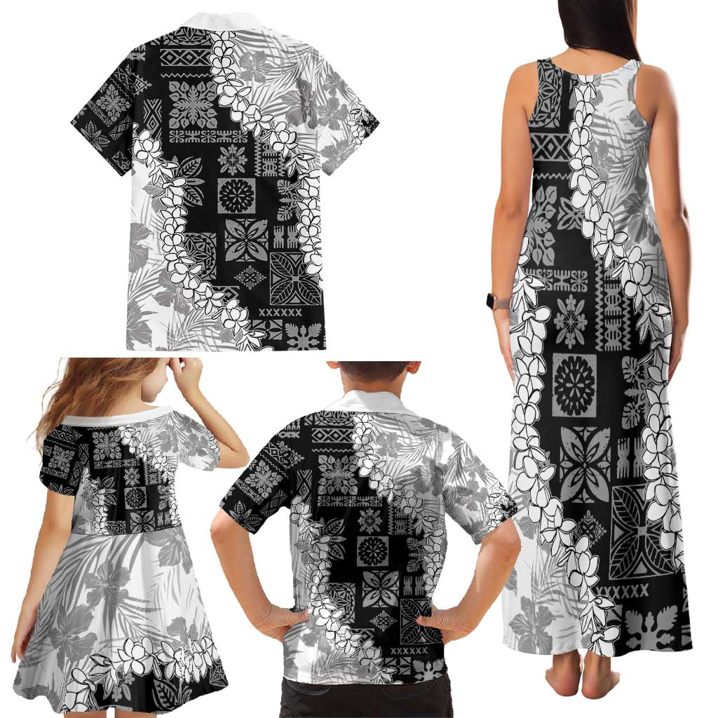 Hawaii Aloha Family Matching Tank Maxi Dress and Hawaiian Shirt White Quilt Patch Work Mix Plumeria Lei LT7 - Polynesian Pride
