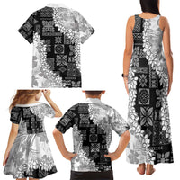 Hawaii Aloha Family Matching Tank Maxi Dress and Hawaiian Shirt White Quilt Patch Work Mix Plumeria Lei LT7 - Polynesian Pride