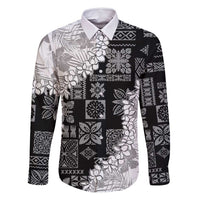 Hawaii Aloha Family Matching Tank Maxi Dress and Hawaiian Shirt White Quilt Patch Work Mix Plumeria Lei LT7 Dad's Shirt - Long Sleeve White - Polynesian Pride