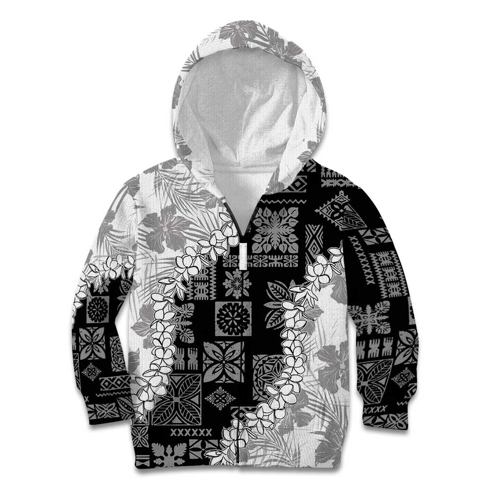 Hawaii Aloha Kid Hoodie White Quilt Patch Work Mix Plumeria Lei LT7 Zip Hoodie White - Polynesian Pride