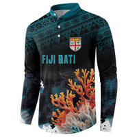 Fiji Bati Rugby Custom Viti Masi Button Sweatshirt Coral Motifs LT7 - Polynesian Pride