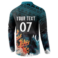Fiji Bati Rugby Custom Viti Masi Button Sweatshirt Coral Motifs LT7 - Polynesian Pride