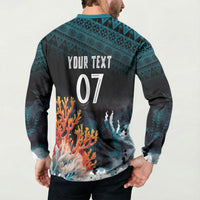 Fiji Bati Rugby Custom Viti Masi Button Sweatshirt Coral Motifs LT7 - Polynesian Pride