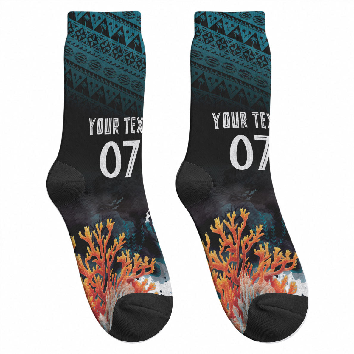 Fiji Bati Rugby Custom Viti Masi Crew Socks Coral Motifs LT7 - Polynesian Pride