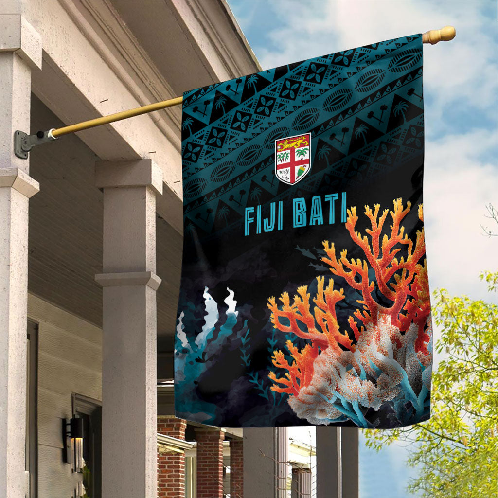 Fiji Bati Rugby Viti Masi Garden Flag Coral Motifs LT7 House Flag Black Turquoise - Polynesian Pride