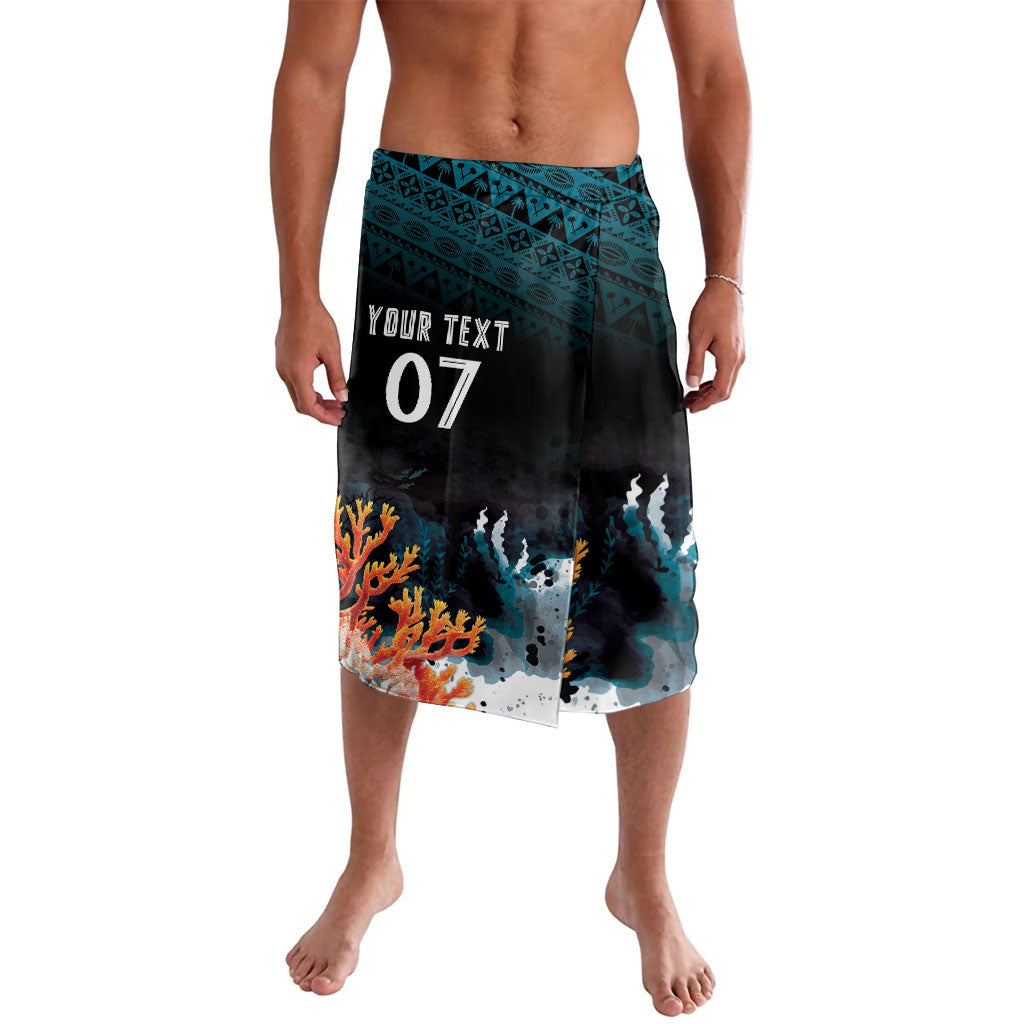 Fiji Bati Rugby Custom Viti Masi Lavalava Coral Motifs LT7 Black Turquoise - Polynesian Pride