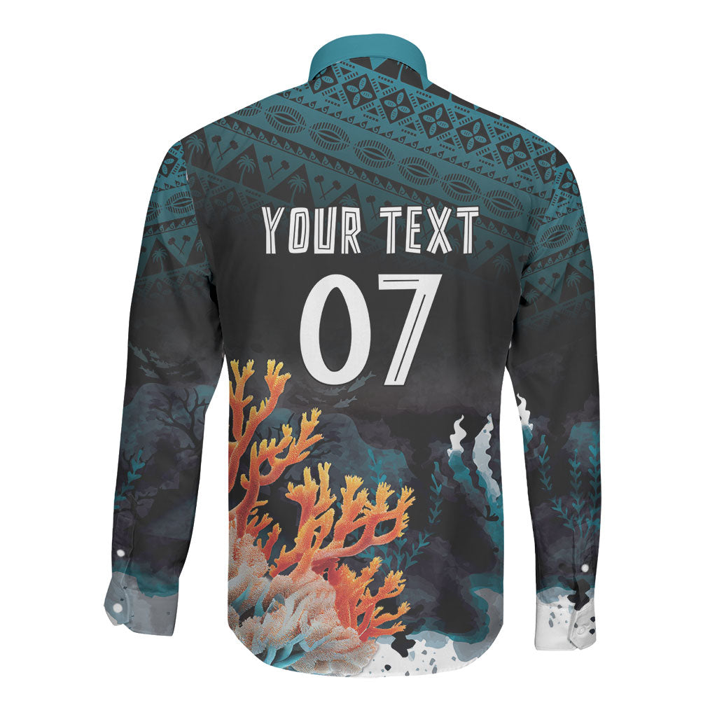 Fiji Bati Rugby Custom Viti Masi Long Sleeve Button Shirt Coral Motifs LT7 - Polynesian Pride