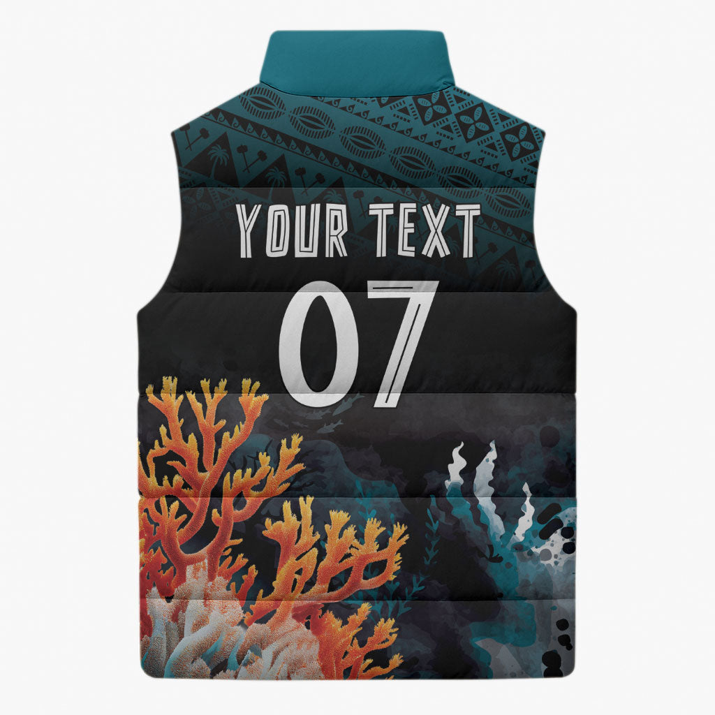 Fiji Bati Rugby Custom Viti Masi Sleeveless Puffer Jacket Coral Motifs LT7 - Polynesian Pride