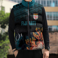 Fiji Bati Rugby Custom Viti Masi Sleeveless Puffer Jacket Coral Motifs LT7 - Polynesian Pride
