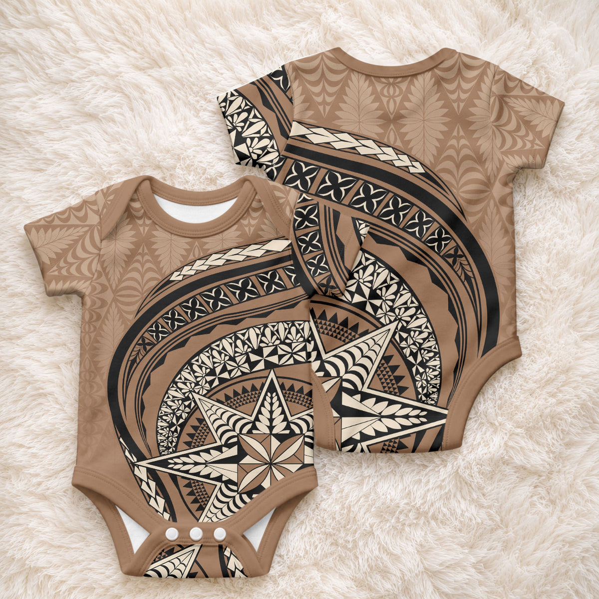 Tonga Ngatu Baby Onesie Tokelau Classic Motifs