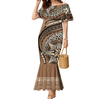 Tonga Ngatu Family Matching Mermaid Dress and Hawaiian Shirt Tokelau Classic Motifs LT7 Mom's Dress Brown - Polynesian Pride