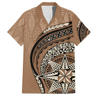 Tonga Ngatu Family Matching Off Shoulder Short Dress and Hawaiian Shirt Tokelau Classic Motifs LT7 Dad's Shirt - Short Sleeve Brown - Polynesian Pride