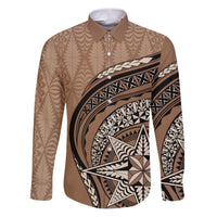 Tonga Ngatu Family Matching Puletasi Dress and Hawaiian Shirt Tokelau Classic Motifs LT7 Dad's Shirt - Long Sleeve Brown - Polynesian Pride