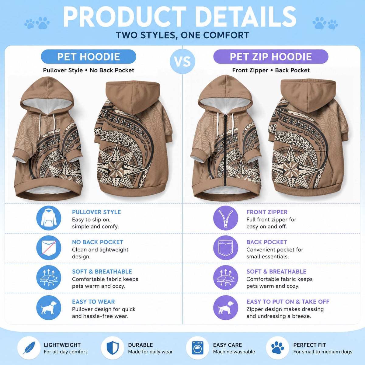 Tonga Ngatu Pet Hoodie Tokelau Classic Motifs
