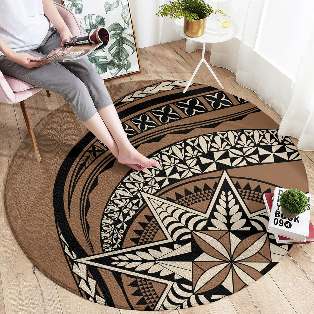 Tonga Ngatu Round Carpet Tokelau Classic Motifs LT7 - Polynesian Pride