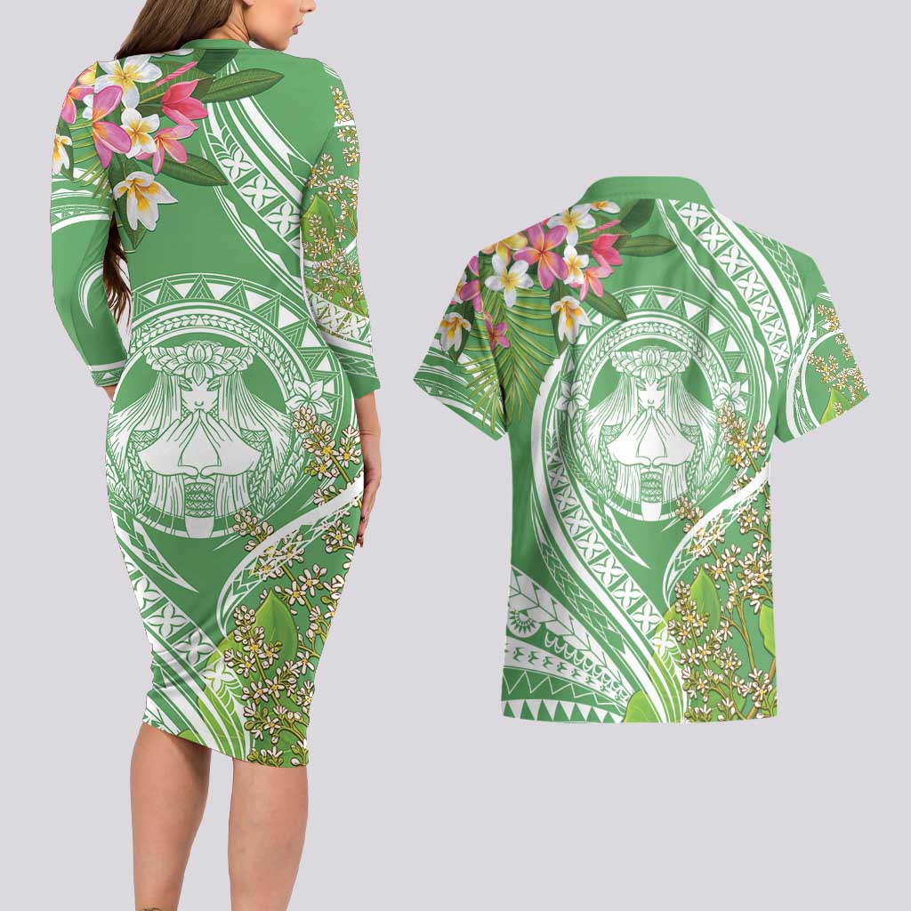 Aloha Molokai Island Couples Matching Long Sleeve Bodycon Dress and Hawaiian Shirt Hawaii Pua Kukui LT7 - Polynesian Pride