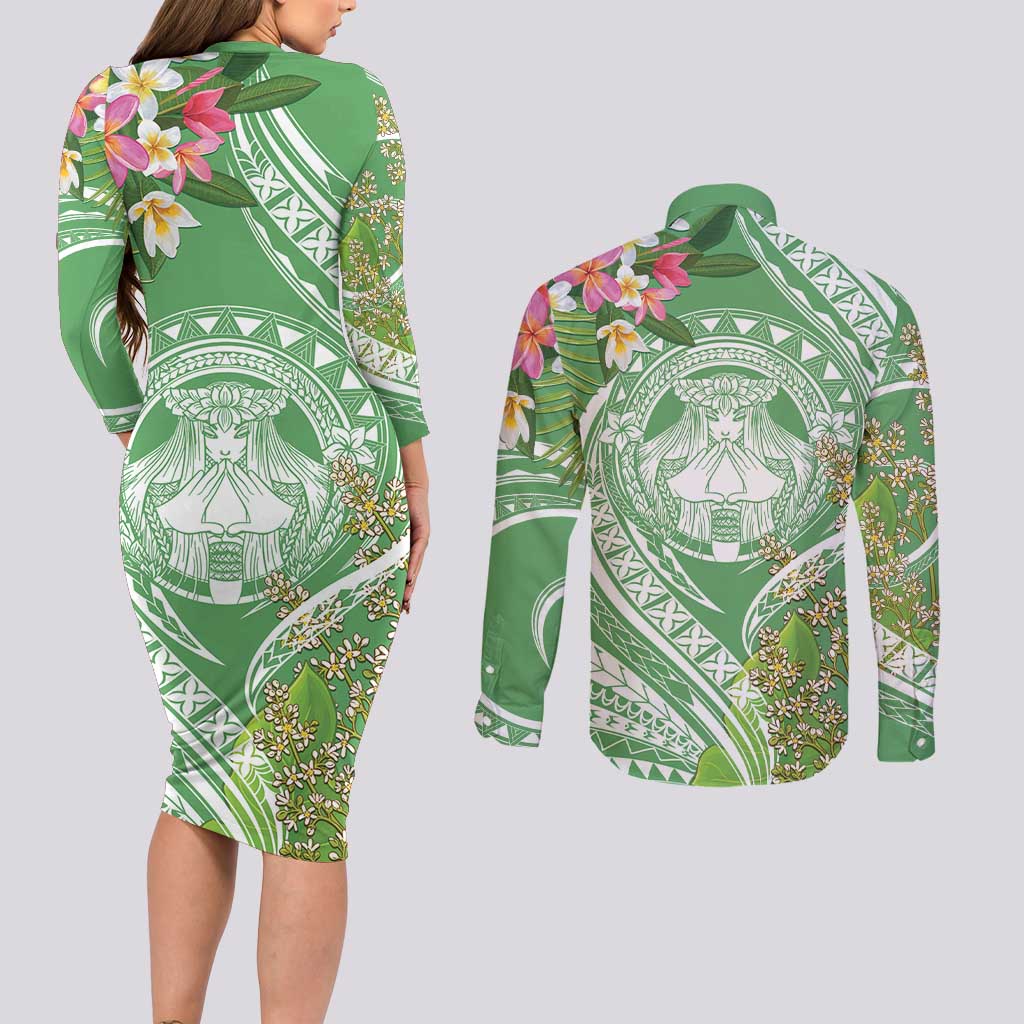 Aloha Molokai Island Couples Matching Long Sleeve Bodycon Dress and Long Sleeve Button Shirt Hawaii Pua Kukui LT7 - Polynesian Pride