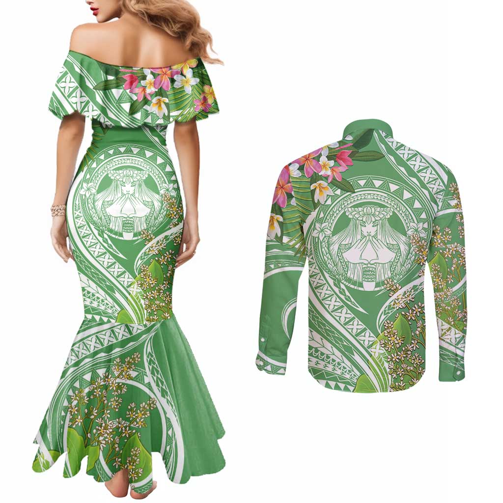 Aloha Molokai Island Couples Matching Mermaid Dress and Long Sleeve Button Shirt Hawaii Pua Kukui LT7 - Polynesian Pride