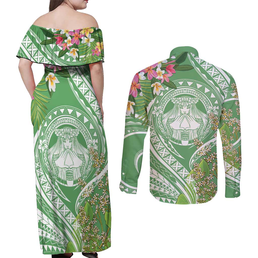 Aloha Molokai Island Couples Matching Off Shoulder Maxi Dress and Long Sleeve Button Shirt Hawaii Pua Kukui LT7 - Polynesian Pride