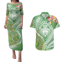 Aloha Molokai Island Couples Matching Puletasi and Hawaiian Shirt Hawaii Pua Kukui LT7 Green - Polynesian Pride