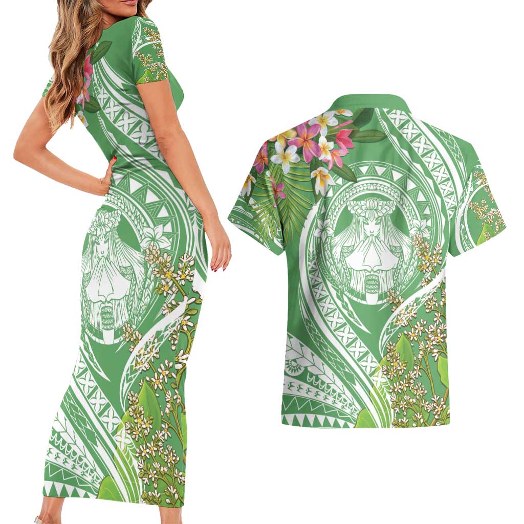 Aloha Molokai Island Couples Matching Short Sleeve Bodycon Dress and Hawaiian Shirt Hawaii Pua Kukui LT7 - Polynesian Pride