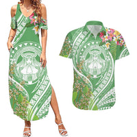 Aloha Molokai Island Couples Matching Summer Maxi Dress and Hawaiian Shirt Hawaii Pua Kukui LT7 Green - Polynesian Pride