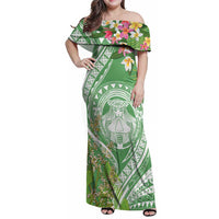 Aloha Molokai Island Family Matching Off Shoulder Maxi Dress and Hawaiian Shirt Hawaii Pua Kukui LT7 Mom's Dress Green - Polynesian Pride