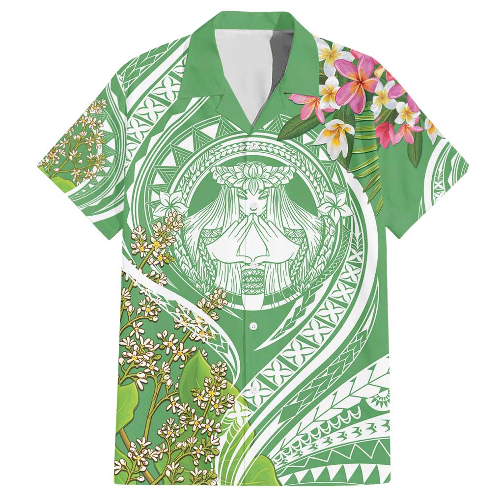 Aloha Molokai Island Family Matching Short Sleeve Bodycon Dress and Hawaiian Shirt Hawaii Pua Kukui LT7 Dad's Shirt - Short Sleeve Green - Polynesian Pride