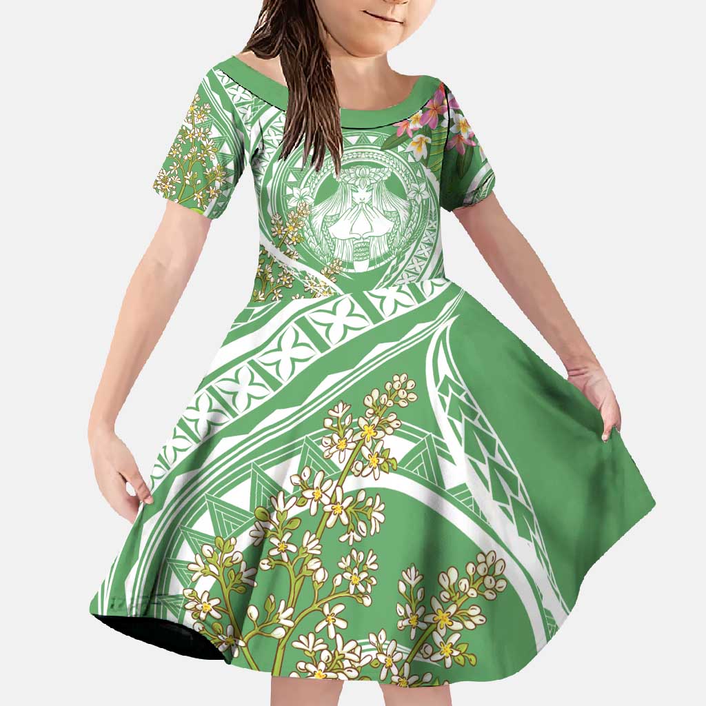 Aloha Molokai Island Family Matching Tank Maxi Dress and Hawaiian Shirt Hawaii Pua Kukui LT7 Daughter's Dress Green - Polynesian Pride