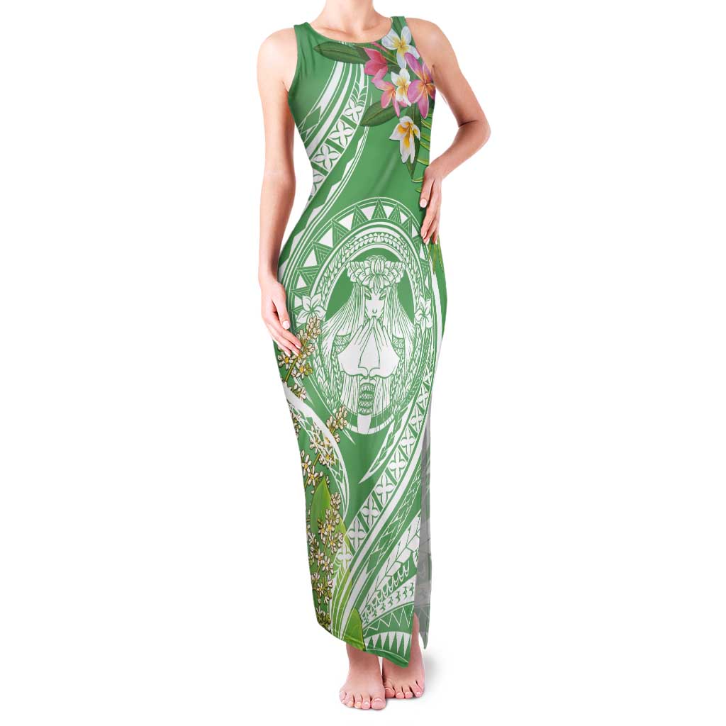 Aloha Molokai Island Family Matching Tank Maxi Dress and Hawaiian Shirt Hawaii Pua Kukui LT7 Mom's Dress Green - Polynesian Pride