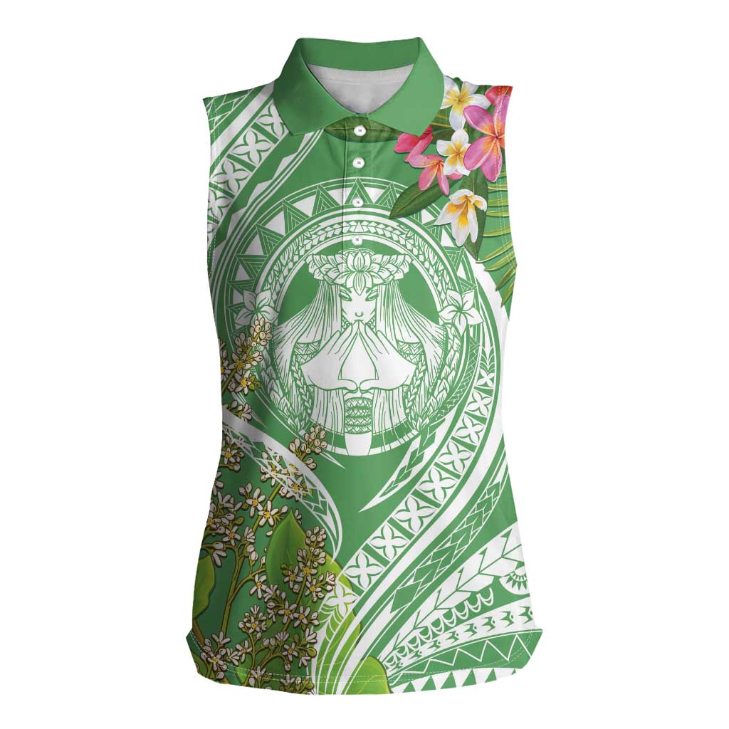 Aloha Molokai Island Women Sleeveless Polo Shirt Hawaii Pua Kukui LT7 Female Green - Polynesian Pride
