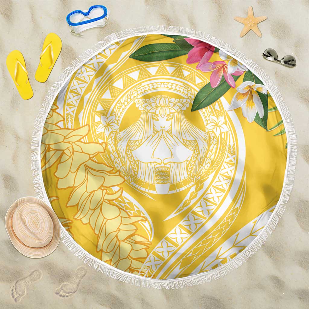 Aloha Hawaii Oahu Beach Blanket Wahine with Ilima Lei LT7 One Size 150cm Yellow - Polynesian Pride