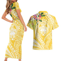 Aloha Hawaii Oahu Couples Matching Short Sleeve Bodycon Dress and Hawaiian Shirt Wahine with Ilima Lei LT7 - Polynesian Pride