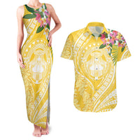 Aloha Hawaii Oahu Couples Matching Tank Maxi Dress and Hawaiian Shirt Wahine with Ilima Lei LT7 Yellow - Polynesian Pride