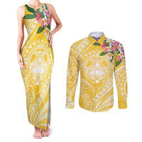 Aloha Hawaii Oahu Couples Matching Tank Maxi Dress and Long Sleeve Button Shirt Wahine with Ilima Lei LT7 Yellow - Polynesian Pride