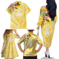 Aloha Hawaii Oahu Family Matching Off The Shoulder Long Sleeve Dress and Hawaiian Shirt Wahine with Ilima Lei LT7 - Polynesian Pride