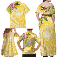 Aloha Hawaii Oahu Family Matching Off Shoulder Maxi Dress and Hawaiian Shirt Wahine with Ilima Lei LT7 - Polynesian Pride