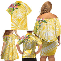 Aloha Hawaii Oahu Family Matching Off Shoulder Short Dress and Hawaiian Shirt Wahine with Ilima Lei LT7 - Polynesian Pride