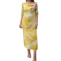 Aloha Hawaii Oahu Family Matching Puletasi and Hawaiian Shirt Wahine with Ilima Lei LT7 Mom's Dress Yellow - Polynesian Pride