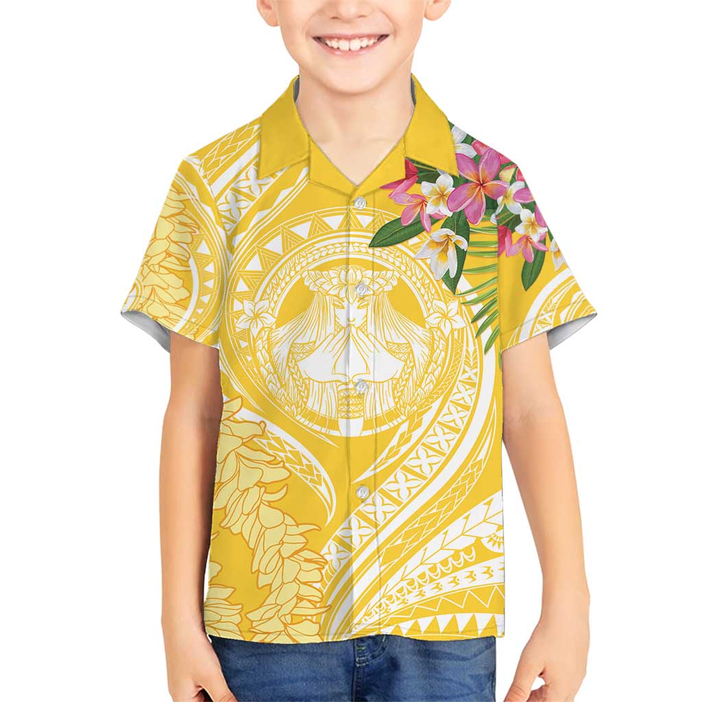 Aloha Hawaii Oahu Family Matching Puletasi and Hawaiian Shirt Wahine with Ilima Lei LT7 Son's Shirt Yellow - Polynesian Pride