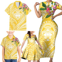 Aloha Hawaii Oahu Family Matching Short Sleeve Bodycon Dress and Hawaiian Shirt Wahine with Ilima Lei LT7 - Polynesian Pride