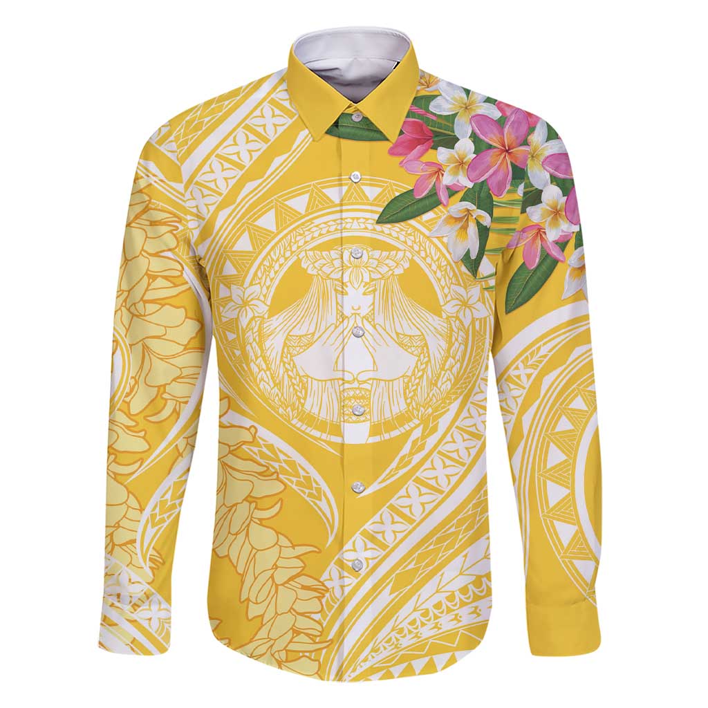 Aloha Hawaii Oahu Family Matching Short Sleeve Bodycon Dress and Hawaiian Shirt Wahine with Ilima Lei LT7 Dad's Shirt - Long Sleeve Yellow - Polynesian Pride