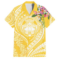 Aloha Hawaii Oahu Family Matching Summer Maxi Dress and Hawaiian Shirt Wahine with Ilima Lei LT7 Dad's Shirt - Short Sleeve Yellow - Polynesian Pride