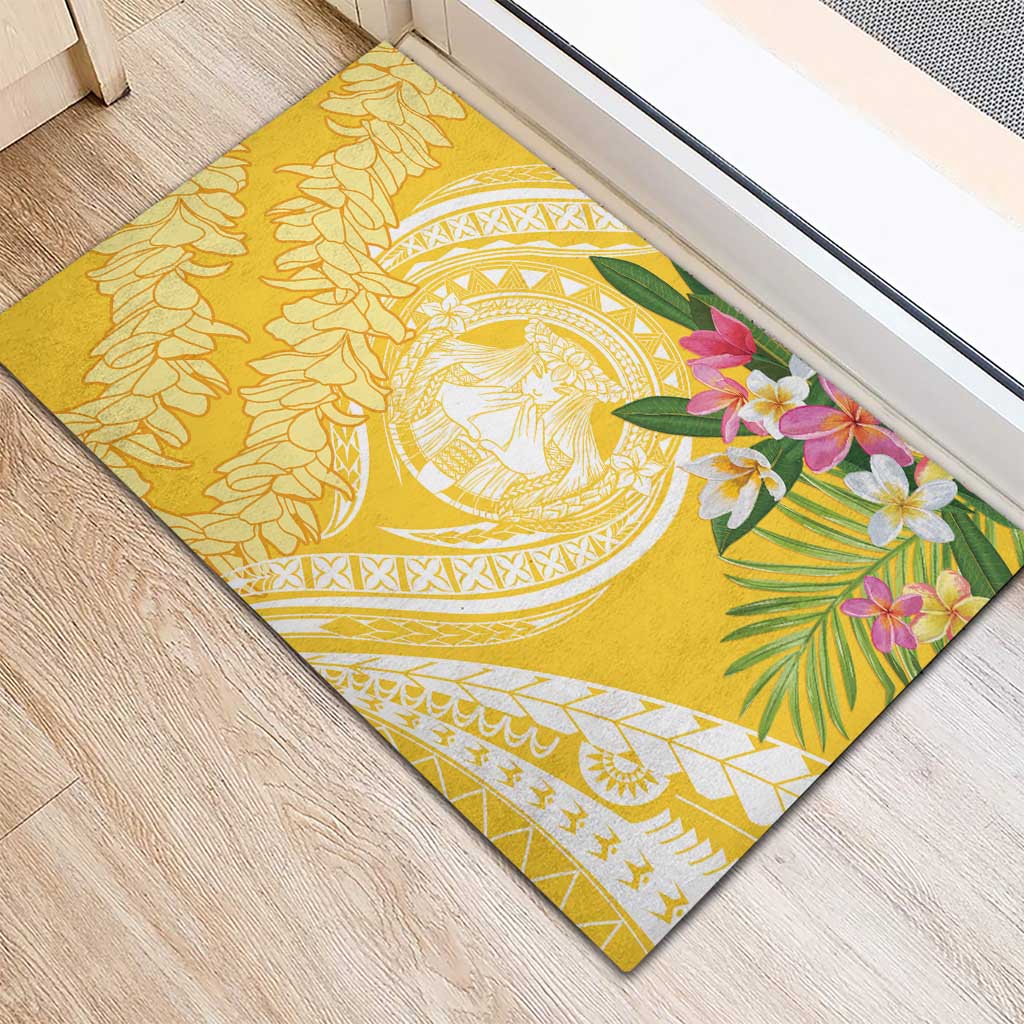 Aloha Hawaii Oahu Rubber Doormat Wahine with Ilima Lei LT7 - Polynesian Pride