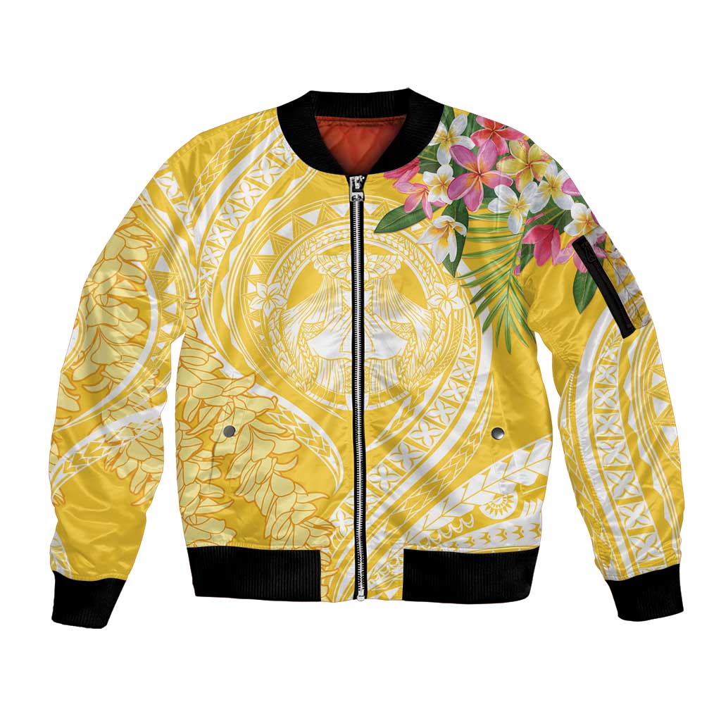 Aloha Hawaii Oahu Sleeve Zip Bomber Jacket Wahine with Ilima Lei LT7 Unisex Yellow - Polynesian Pride